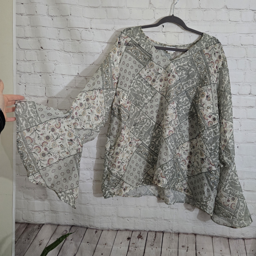 Studio C Gray Floral Patchwork Blouse - image 1